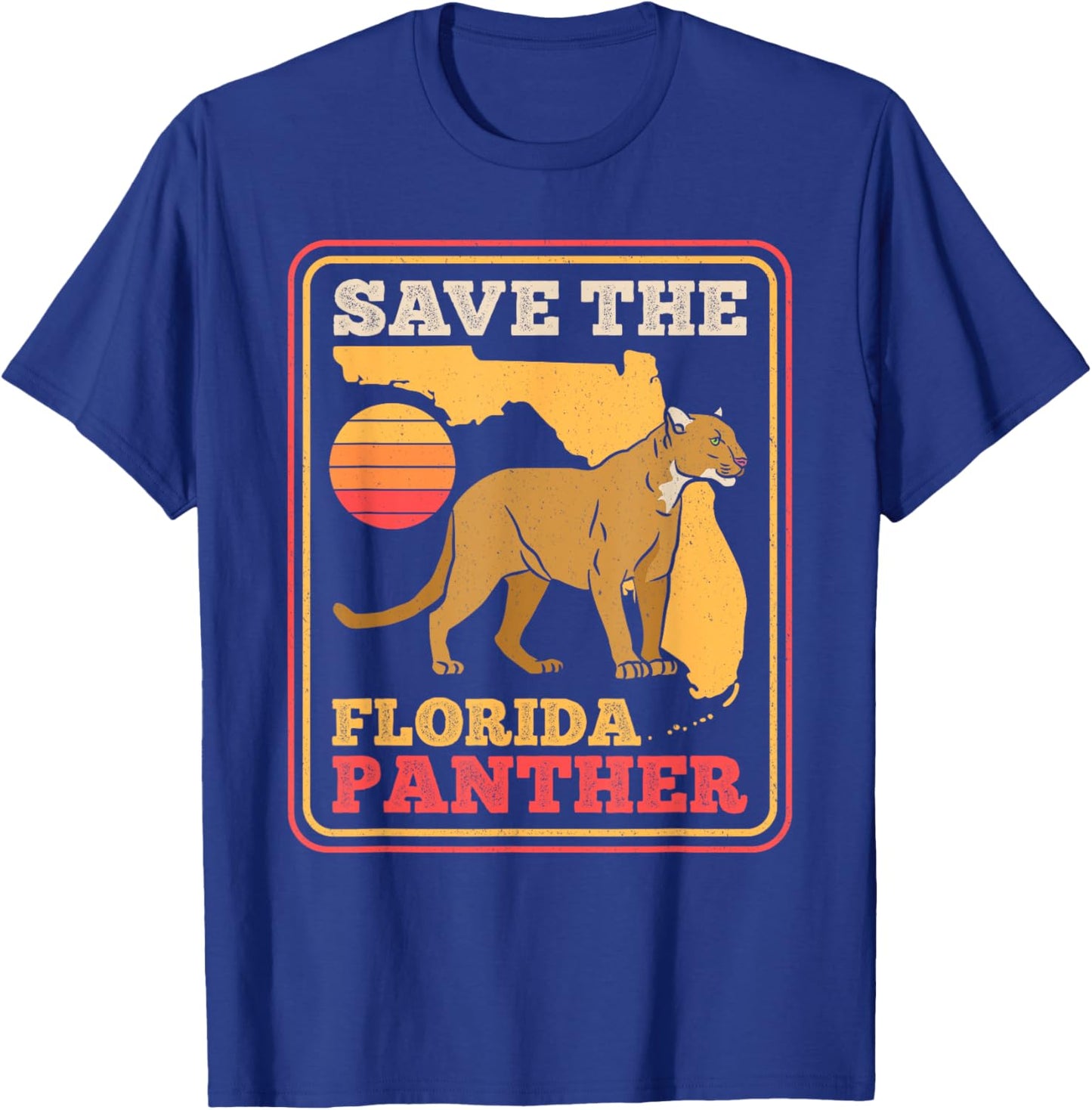Save The Florida Panther Retro Wildlife Cougar T-Shirt - T-Shirt | Royal