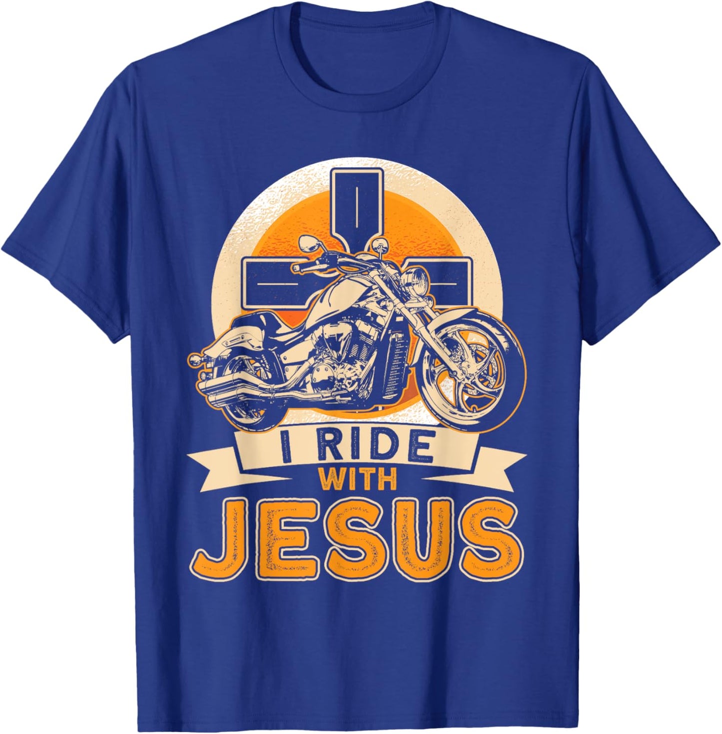 Christian Motorcycle Biker I Ride With Jesus Faith T-Shirt - T-Shirt | Royal