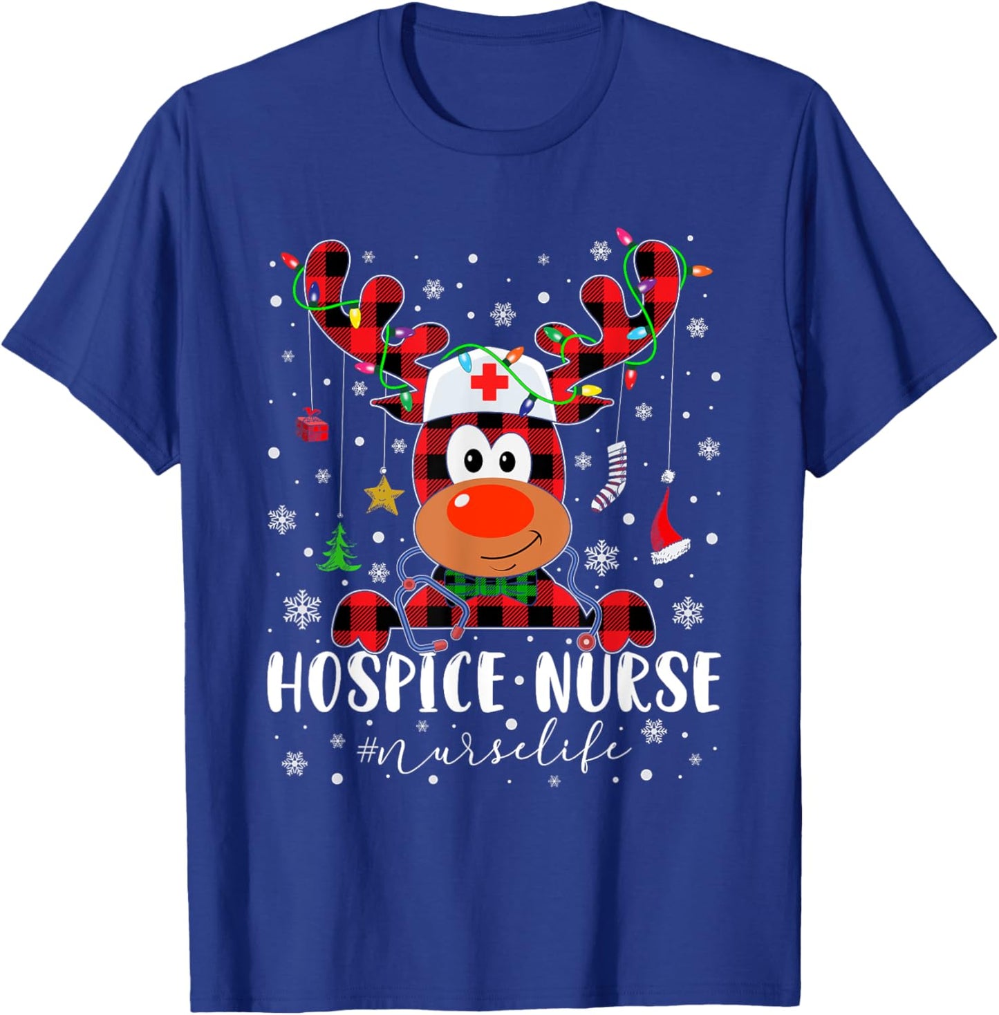 Love Hospice Nurse Life Reindeer Nurse Christmas Pajama T-Shirt - T-Shirt | Royal