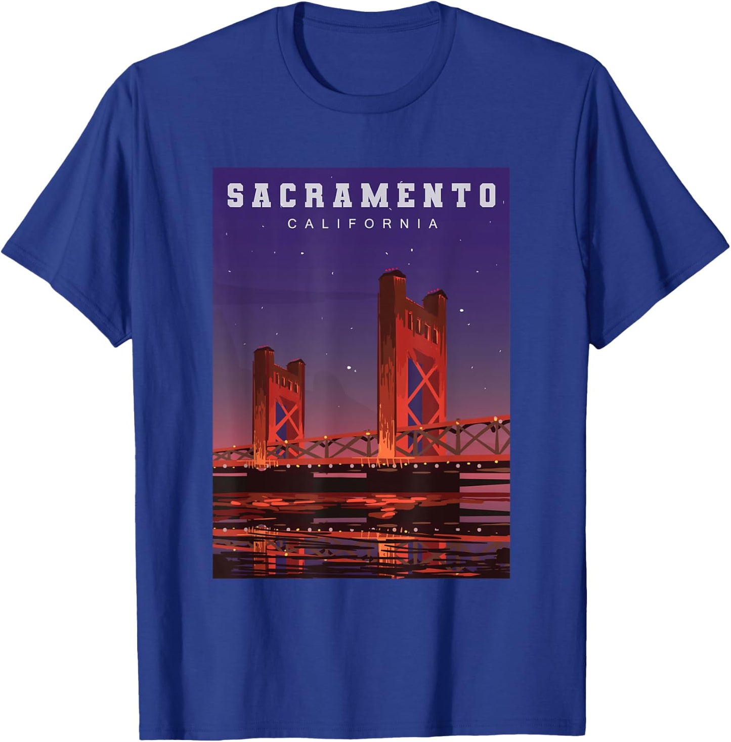Sacramento California Tower Bridge River Landscape T-Shirt - T-Shirt | Royal