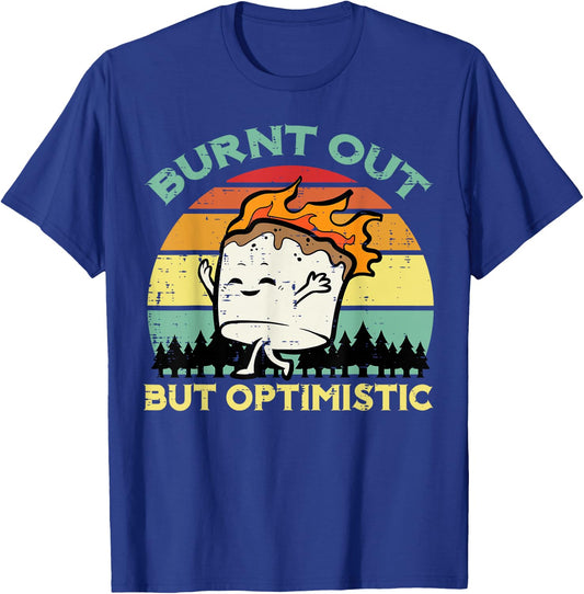 Camping Marshmallow Burnt Out Optimistic Camp Men Women Kids T-Shirt - T-Shirt | Royal