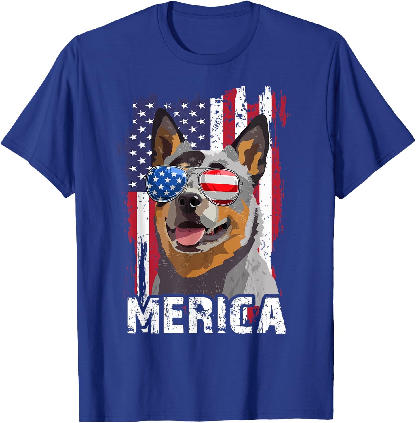 Merica 4th July Australian Cattle Dog US Flag Heeler Mom Dad T-Shirt - T-Shirt | Royal