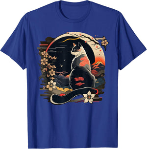 Kawaii Cat Anime Japanese Retro Men Women Kids Funny Cat T-Shirt - T-Shirt | Royal