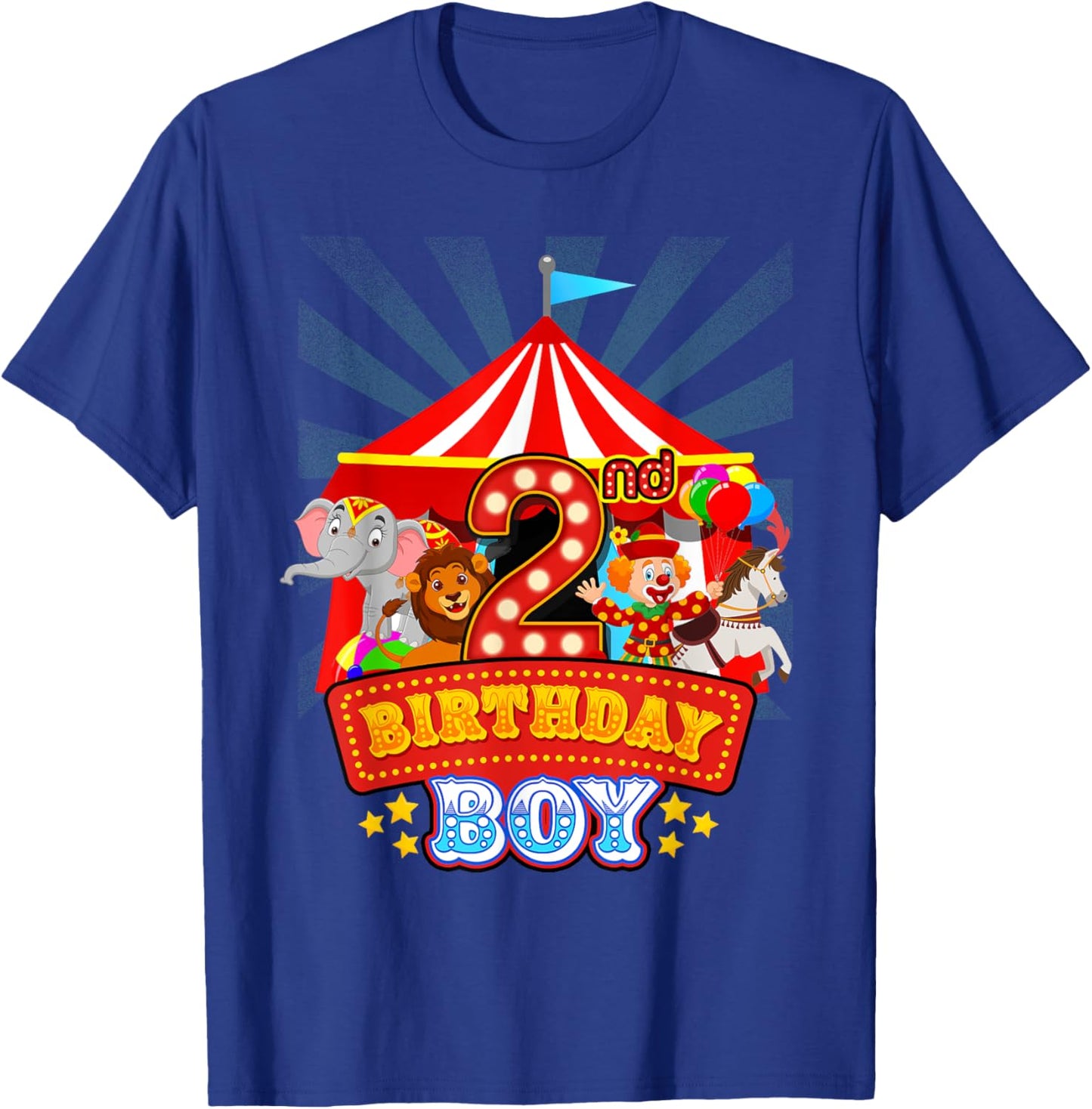 2nd Birthday Outfit Boy 2 Year Old Circus Carnival Bday T-Shirt - T-Shirt | Royal