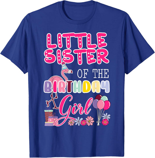 Little Sister Of The Birthday Girl Flamingo Theme Party T-Shirt - T-Shirt | Royal