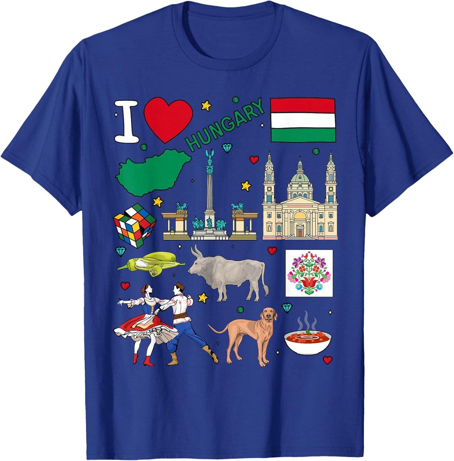 I love Hungary. Hand drawn Hungarian Landmarks, flag and map T-Shirt - T-Shirt | Royal