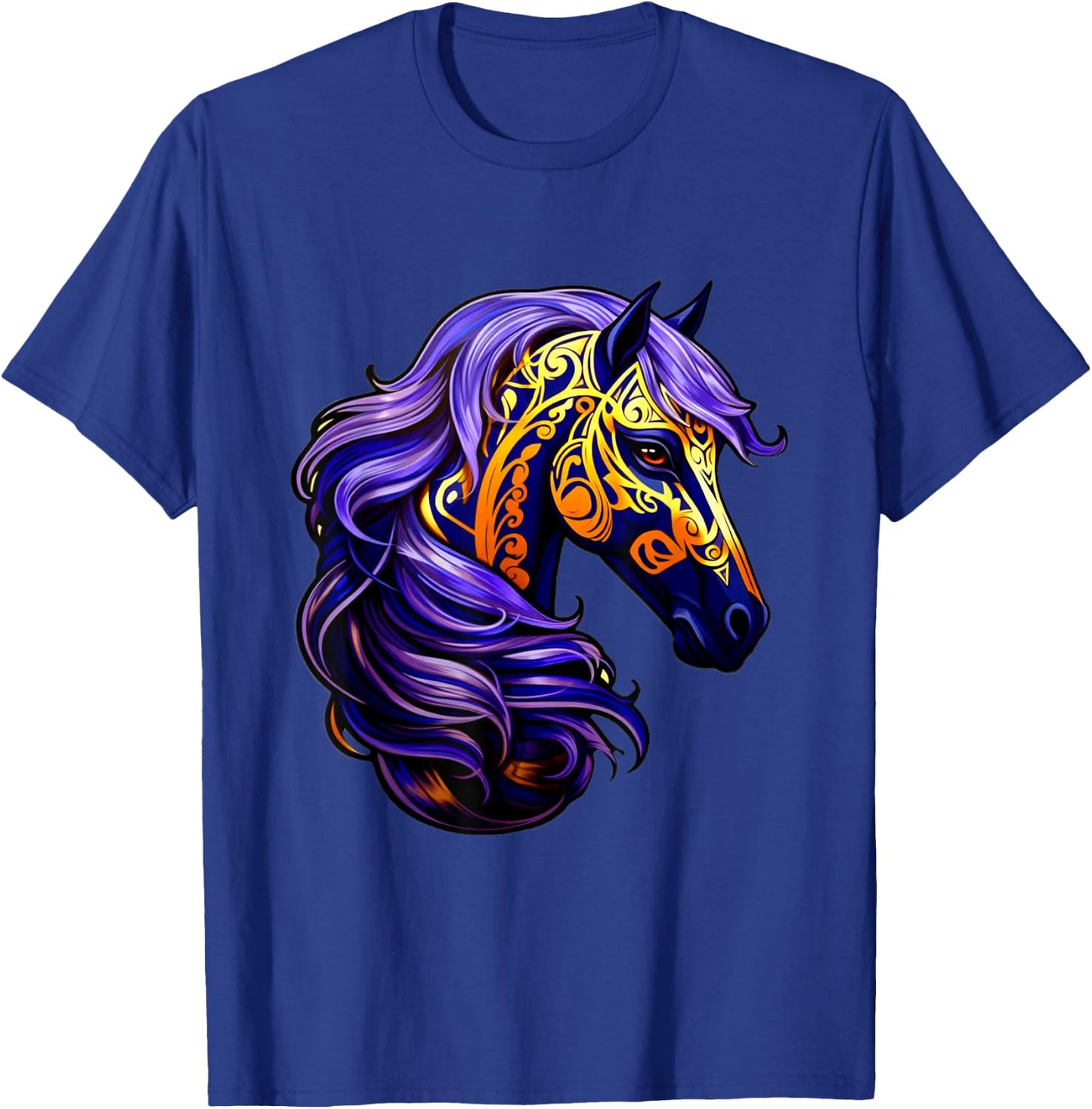 Purple Gold Black Horse Fantasy Swirl Wave Pattern Design T-Shirt - T-Shirt | Royal