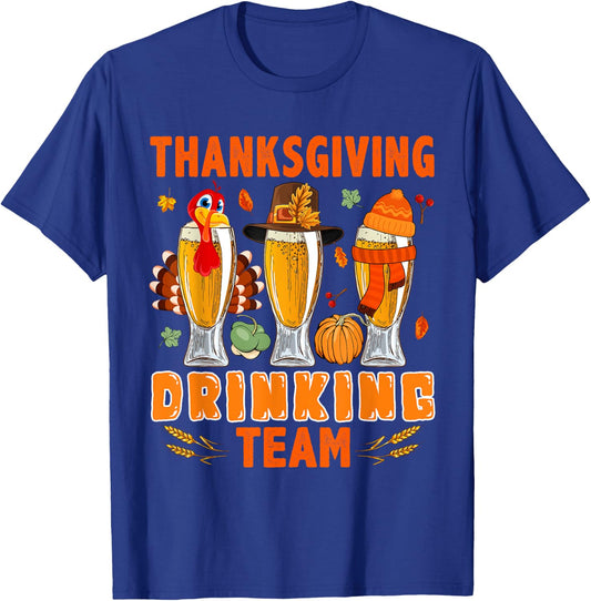 Thanksgiving Drinking Team Three Glasses of Beer Turkey T-Shirt - T-Shirt | Royal