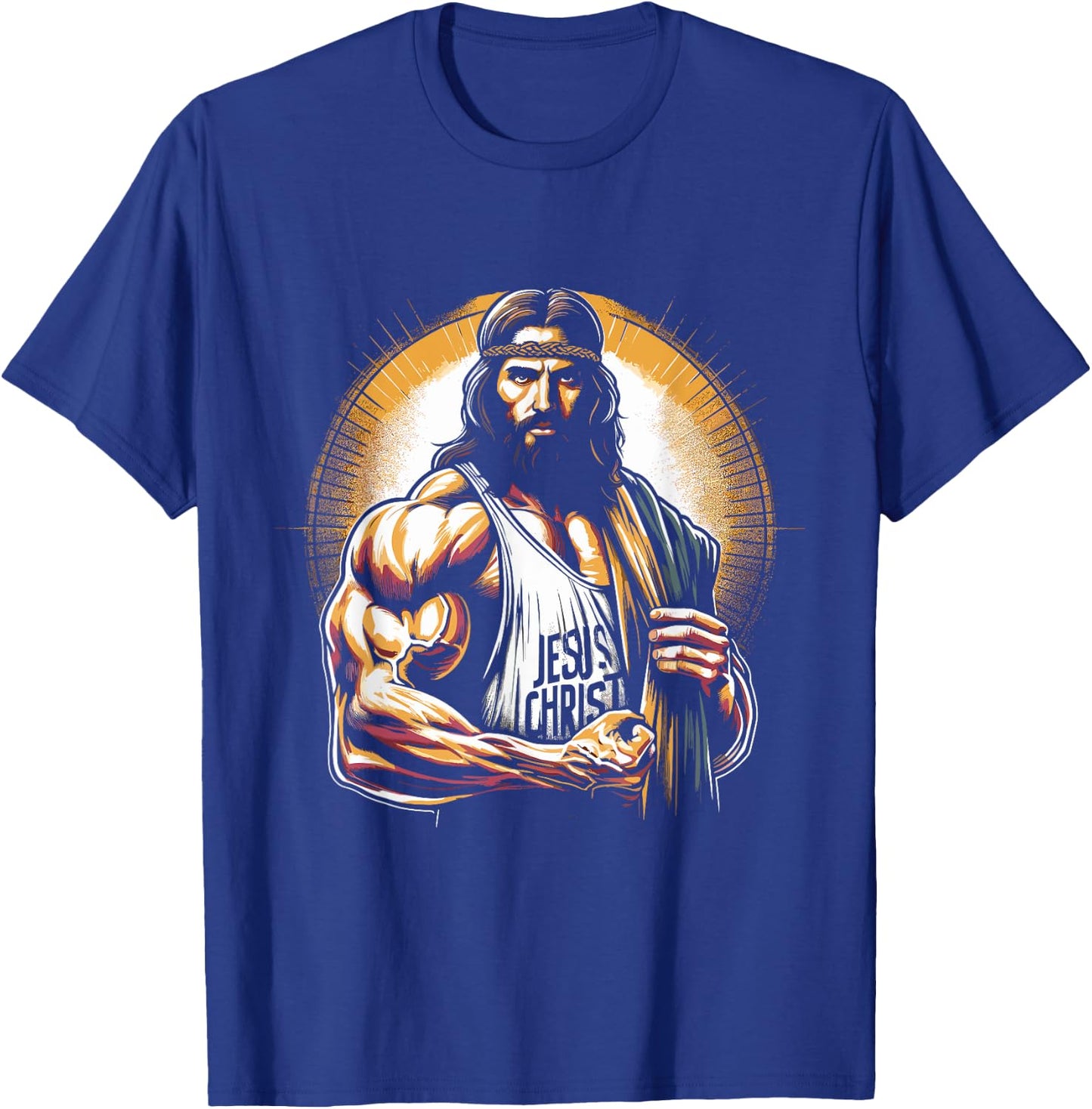 Muscular Jesus Christ - Funny Weightlifting Jesus Gym Sports T-Shirt - T-Shirt | Royal
