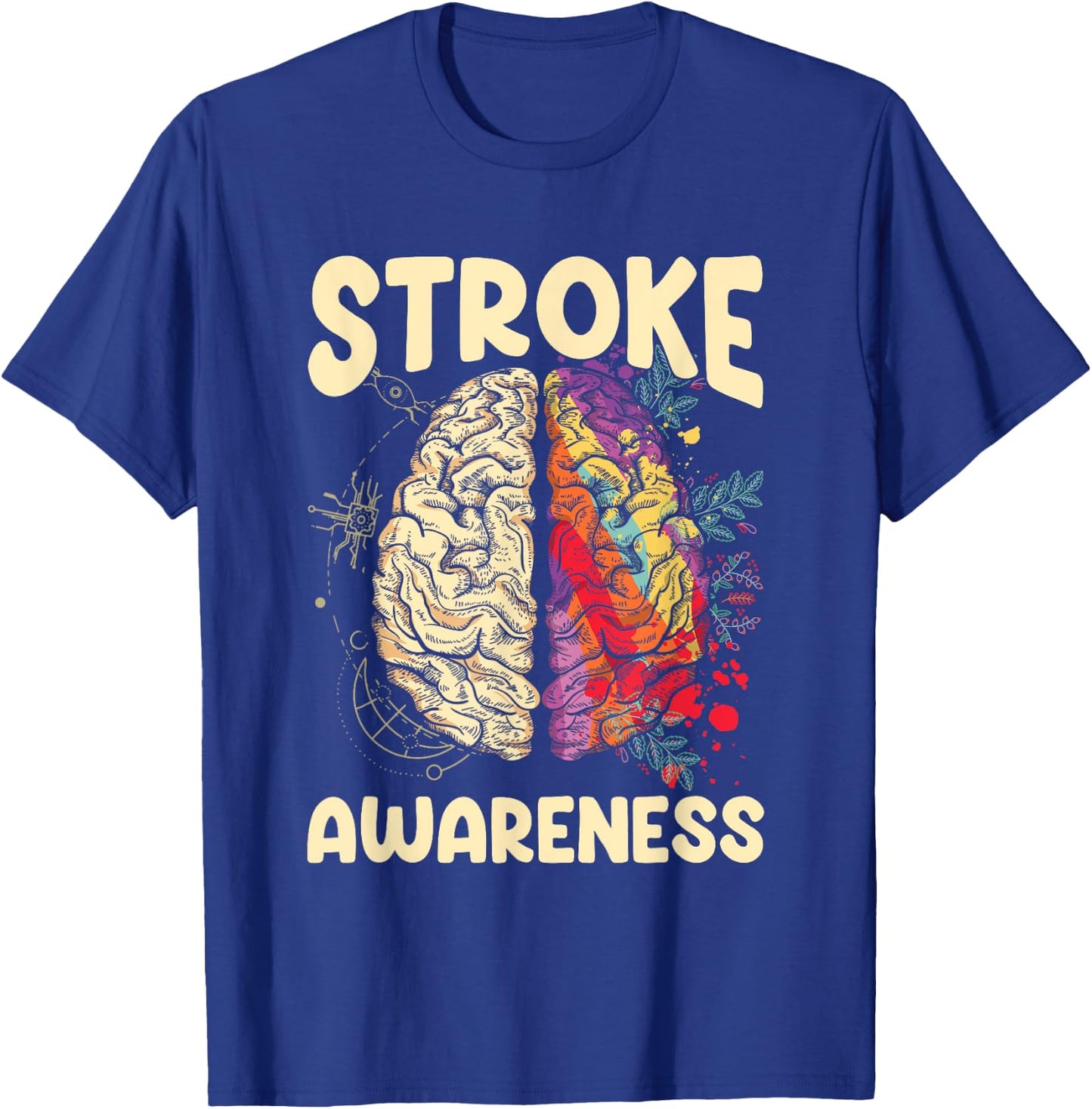 Stroke Awareness Month Stroke Survivor Brain Red Ribbon T-Shirt - T-Shirt | Royal