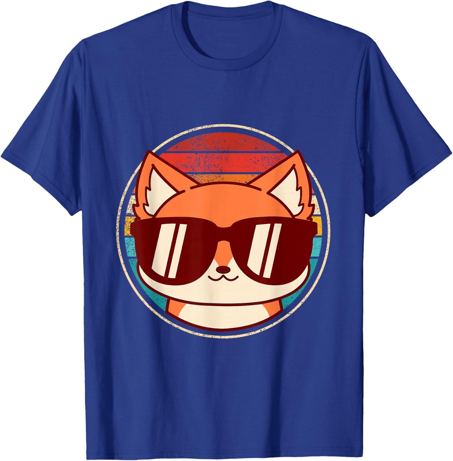 Retro Fox with Sunglasses and Vintage Backround T-Shirt - T-Shirt | Royal