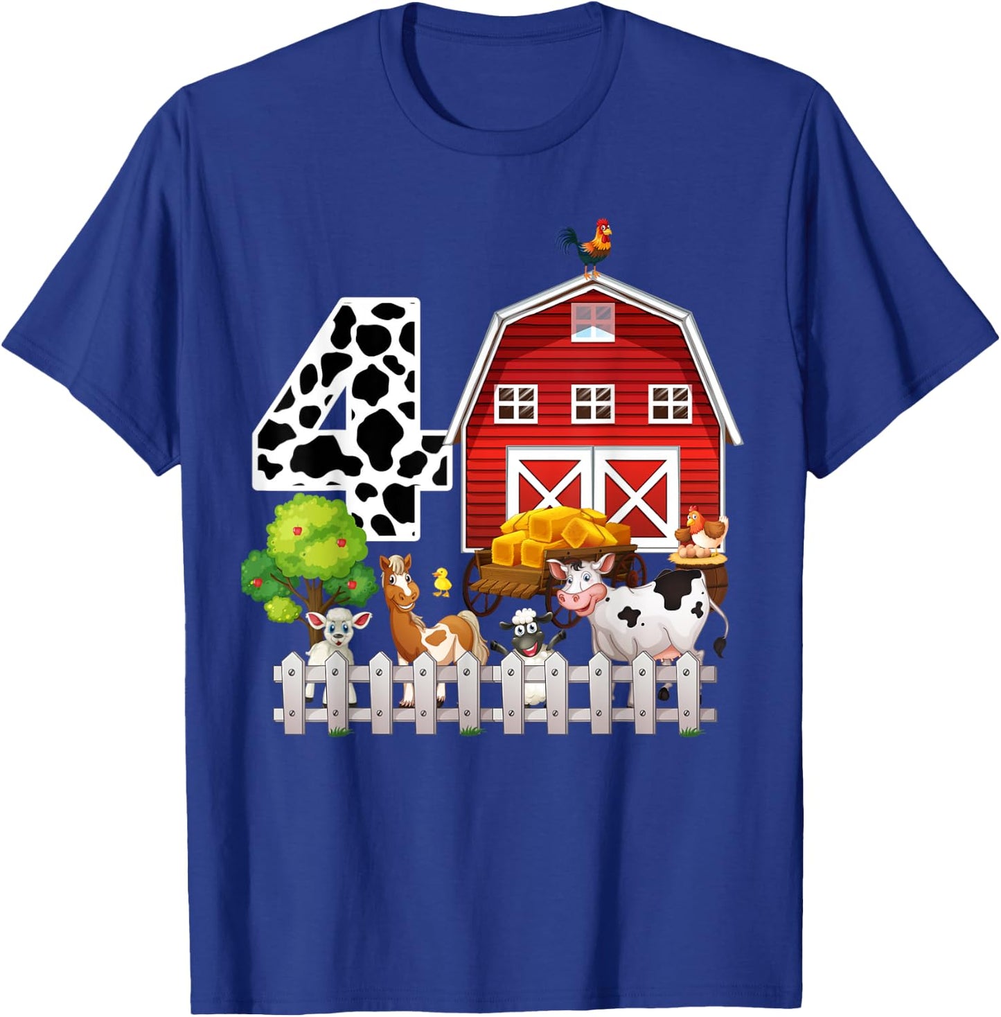 Farm Animals 4th Birthday 4 Year Old Birthday Kids Boy Girl T-Shirt - T-Shirt | Royal