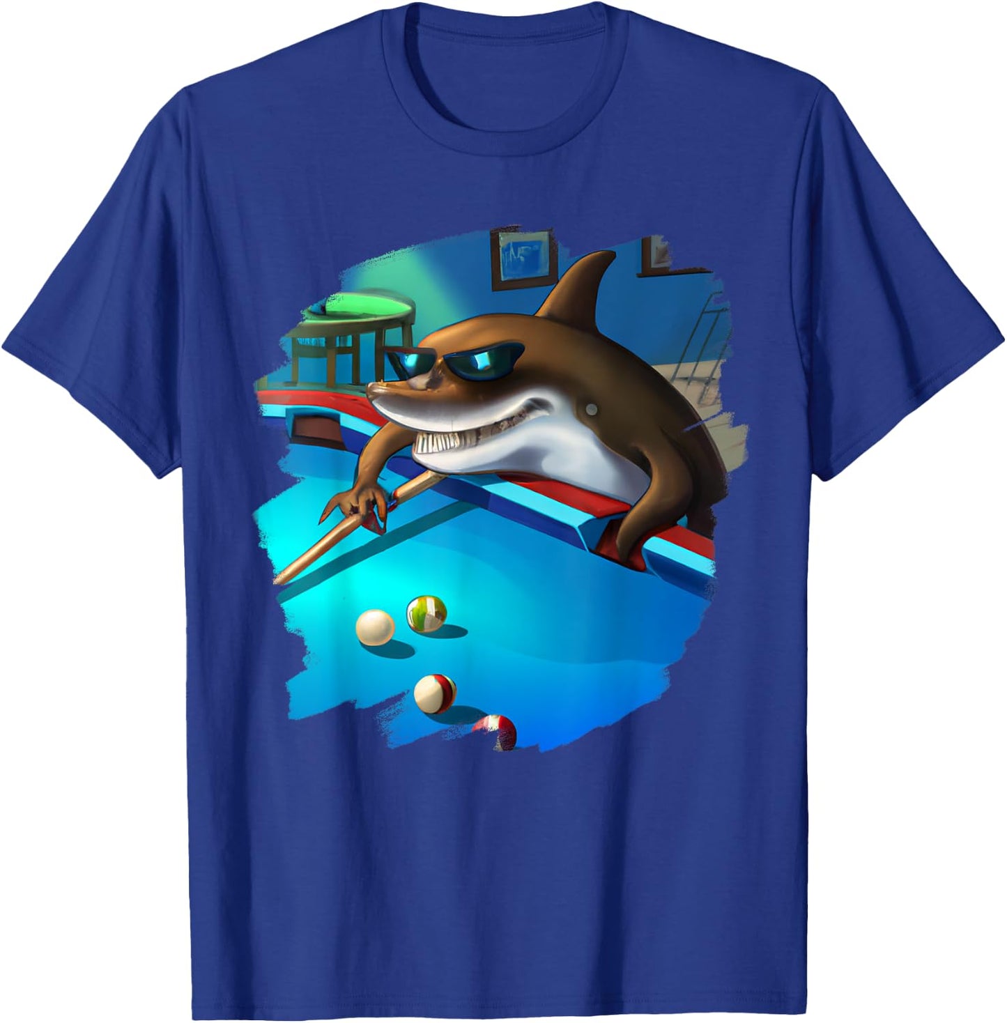 Cool Shark Playing Pool Billiards in Lounge Funny Sharks T-Shirt - T-Shirt | Royal