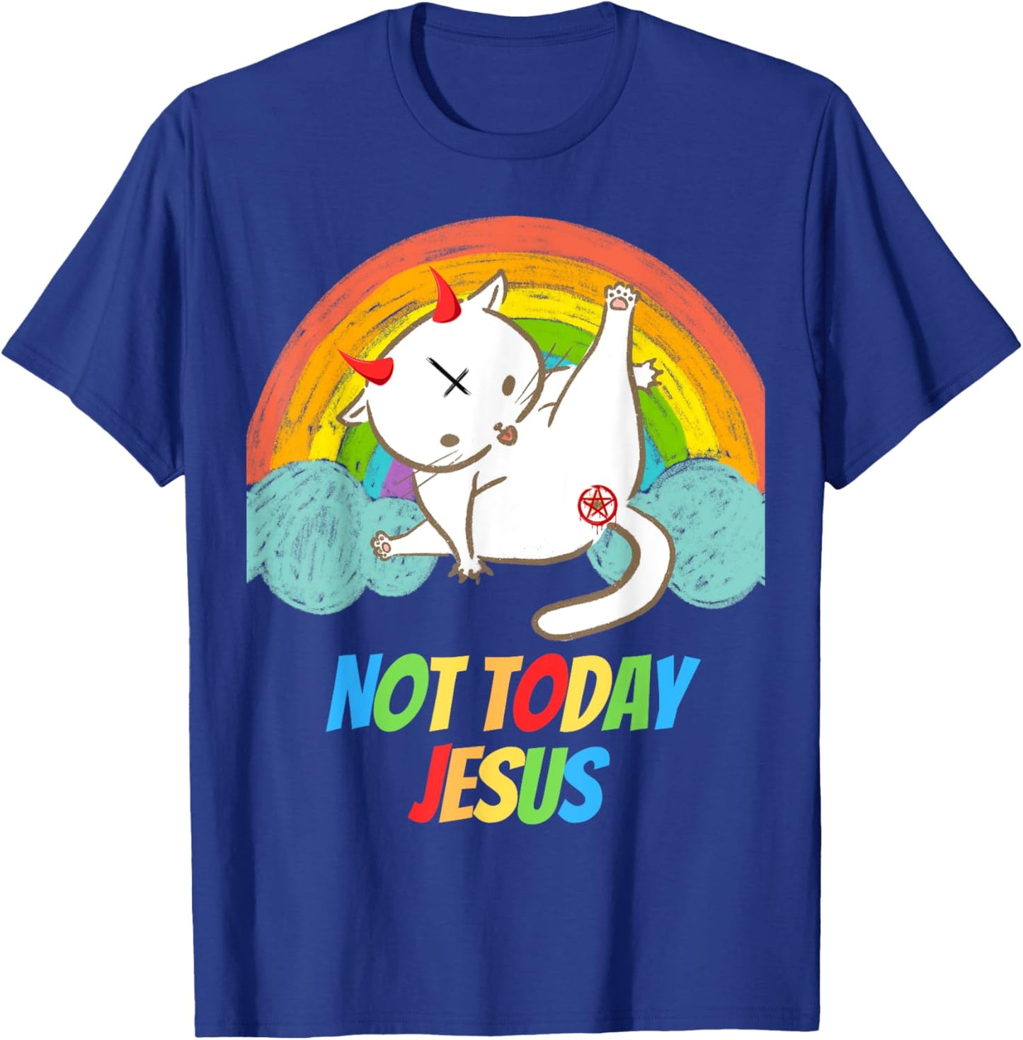 Lucifer Cat Pentagram Goat Satanist Atheist Symbol Today Not Jesus Devil Worship Funny Satanic Hail Satan Black T-Shirt - T-Shirt | Royal