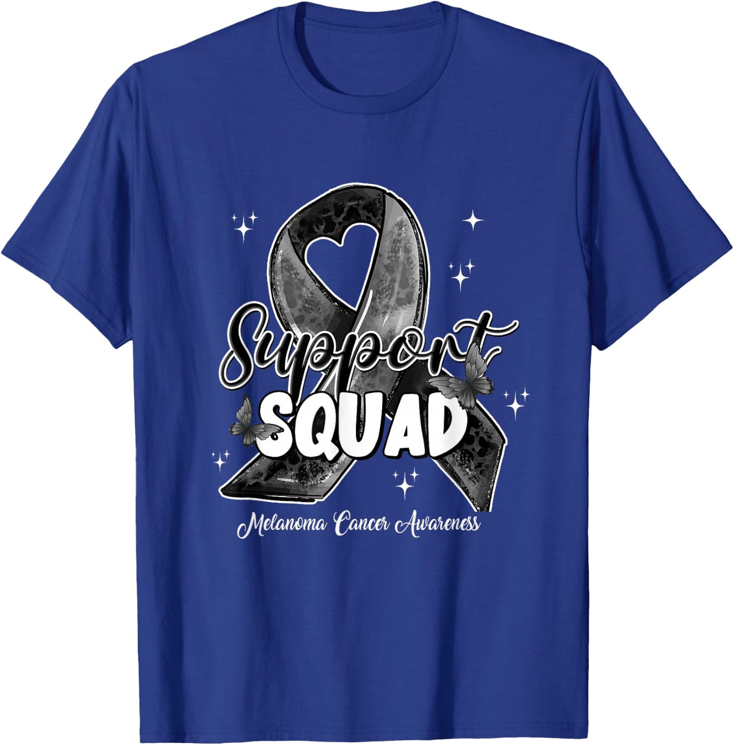 Support Squad Butterfly Black Ribbon Melanoma Cancer Gifts T-Shirt - T-Shirt | Royal