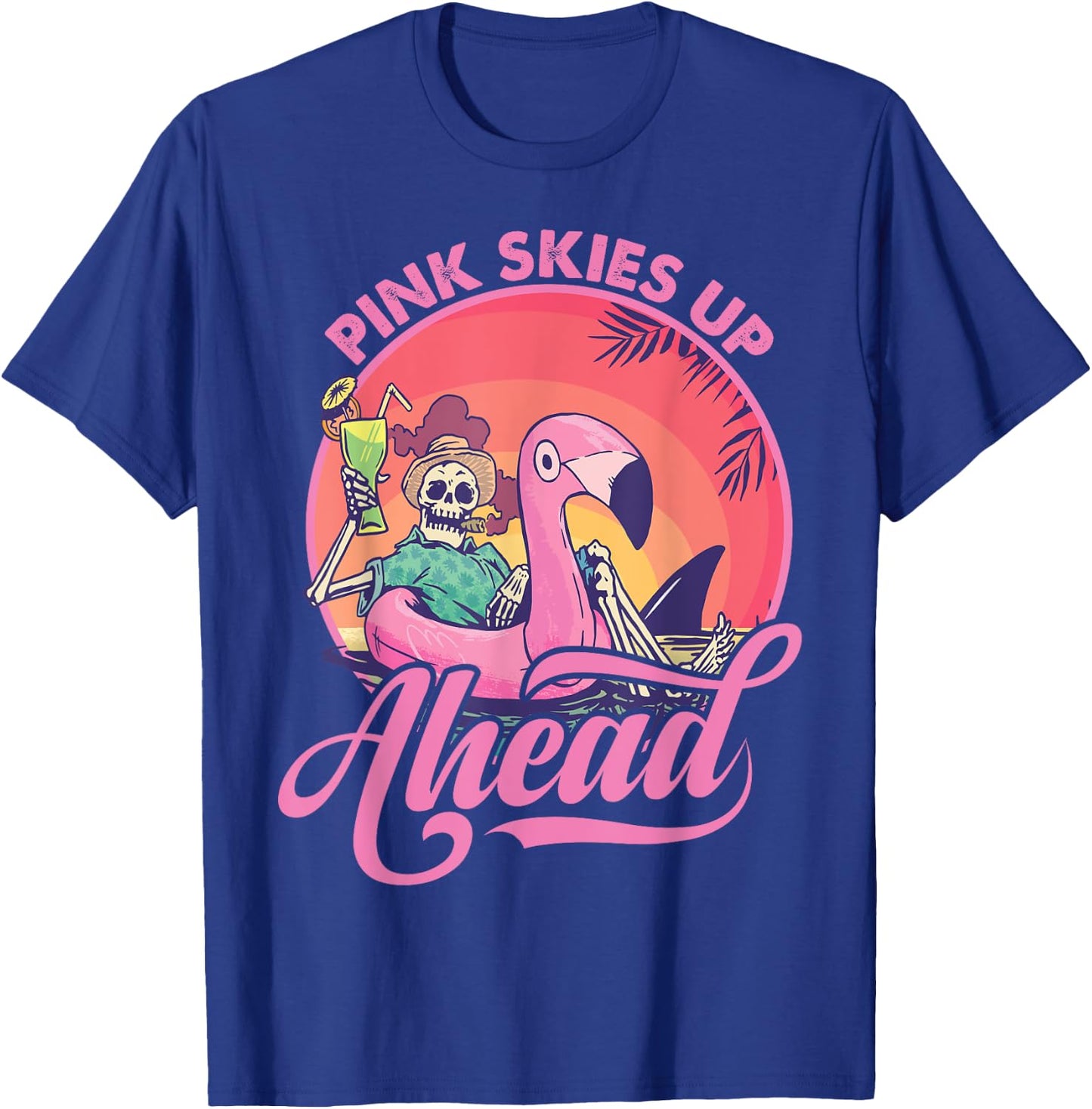 Pink Skies Up Ahead - Skeleton - Flamingo - Beach Women Kids T-Shirt - T-Shirt | Royal