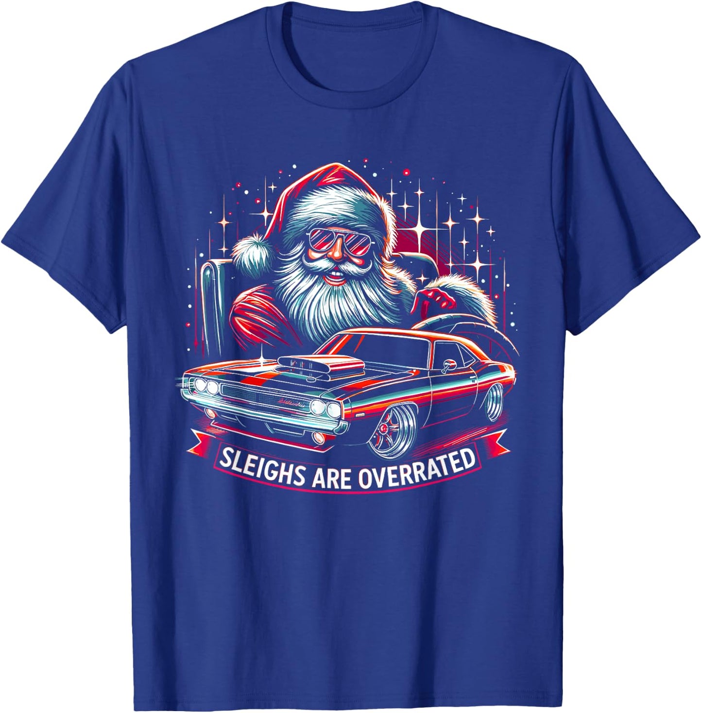 Classic Muscle Car Santa Hotrod V8 Enthusiast Christmas T-Shirt - T-Shirt | Royal