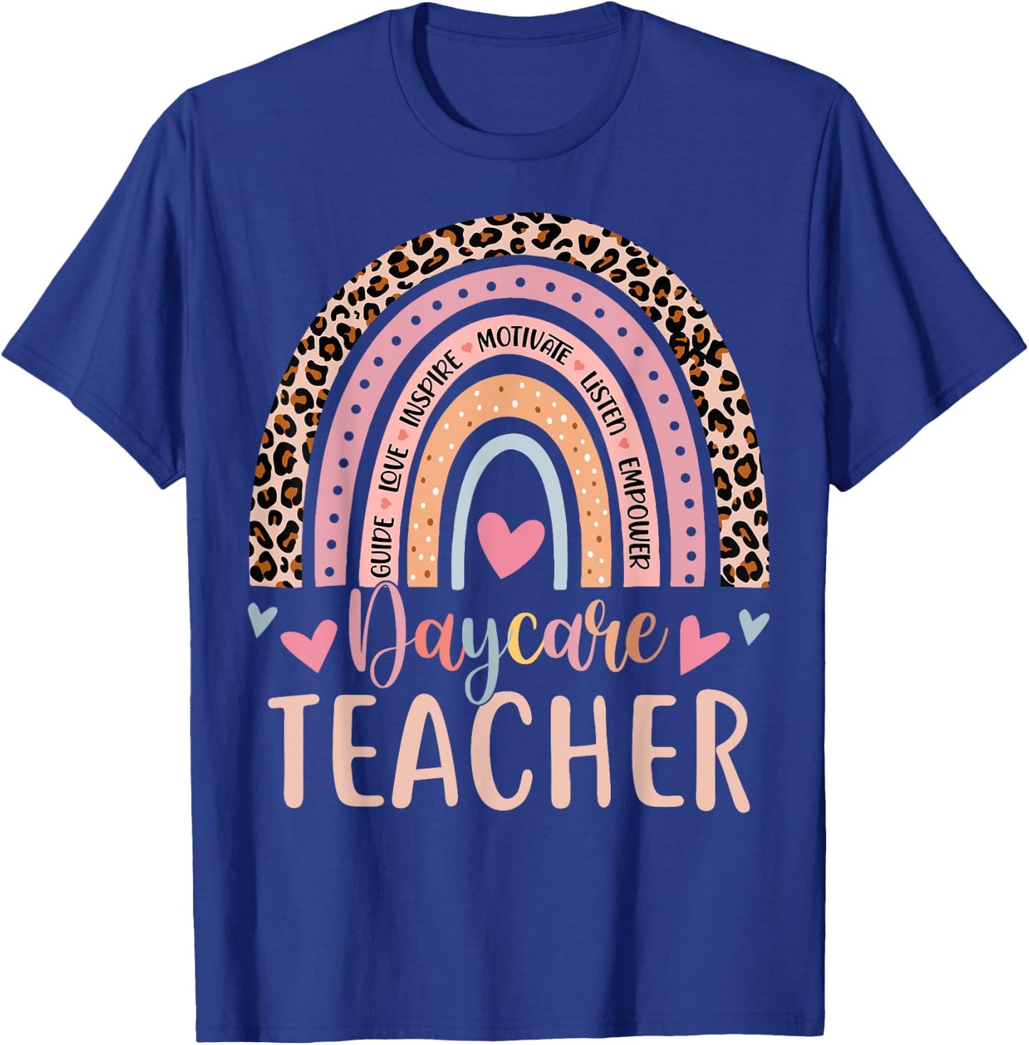 Cute Daycare Teacher Rainbow Leopard Print Childcare Worker T-Shirt - T-Shirt | Royal
