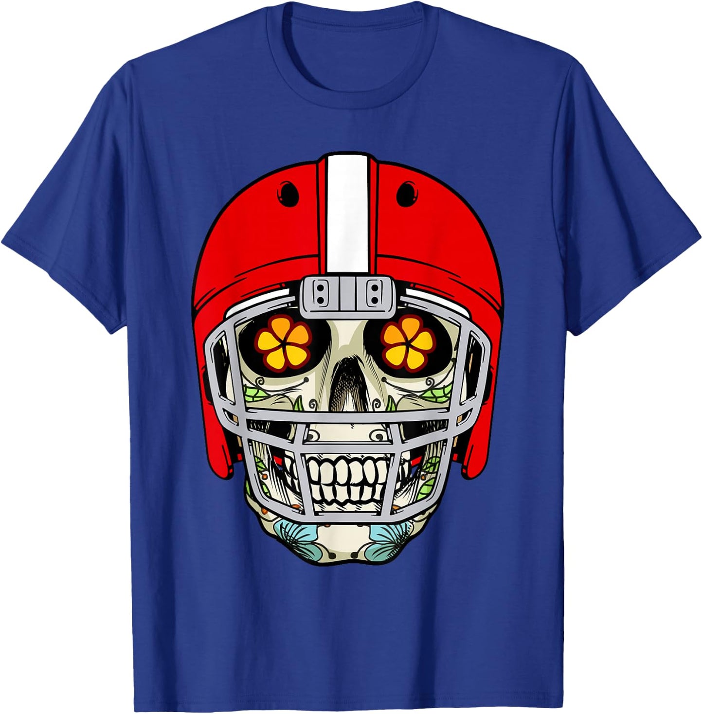 Mexican Sugar Skull Football Helmet Dia de Muertos Halloween T-Shirt - T-Shirt | Royal