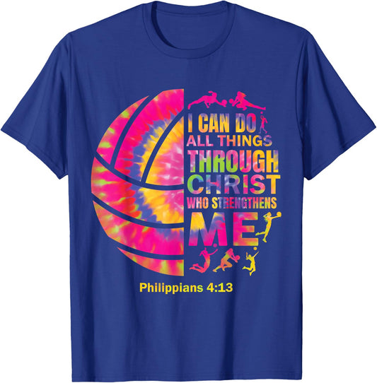 Volleyball t Shirt Teen Girls Women Christian Christ Tie Dye T-Shirt - T-Shirt | Royal