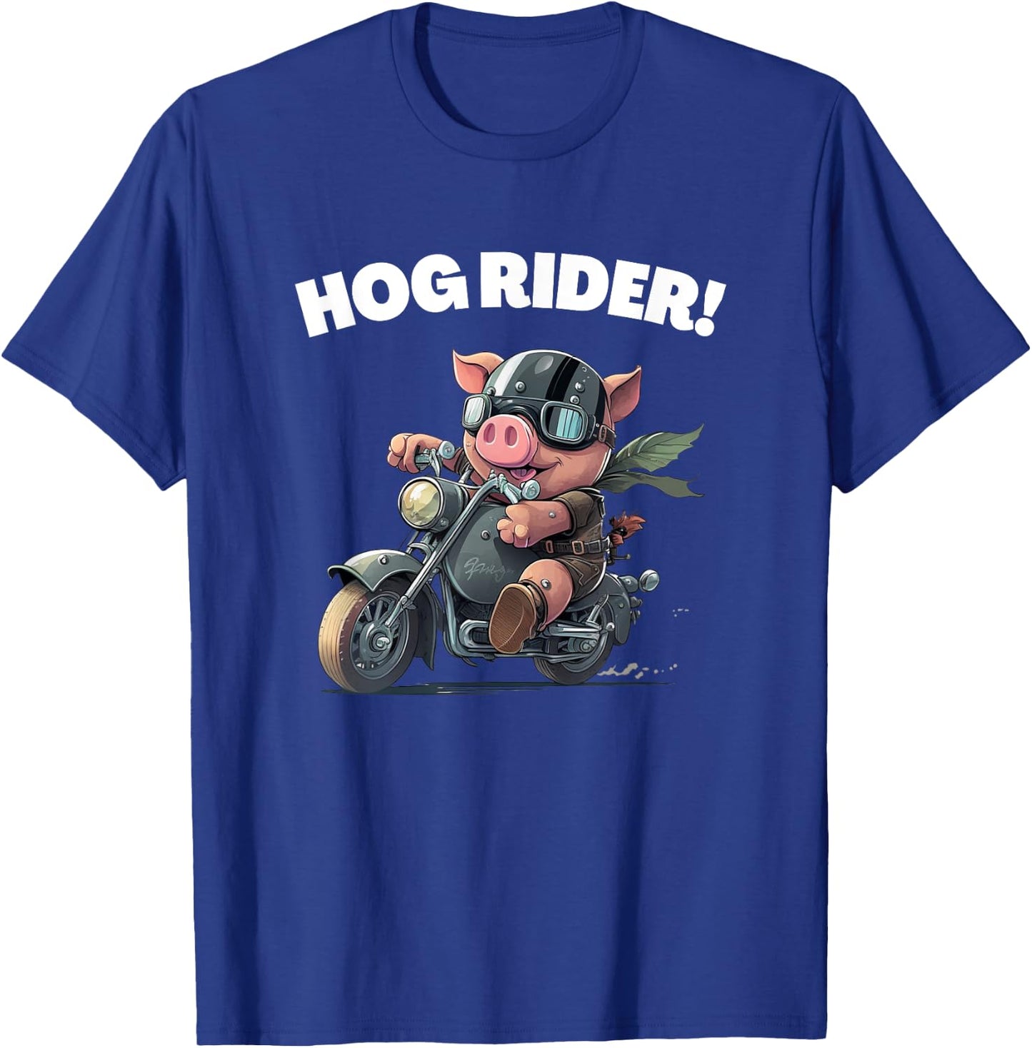 Funny Hog Rider Pig Riding Motorcycle T-Shirt - T-Shirt | Royal
