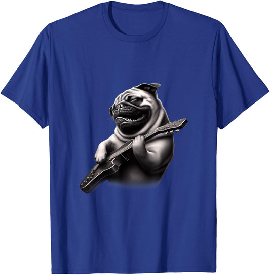 Pug Playing Guitar - Funny Rock Music Guitar Pug T-Shirt - T-Shirt | Royal