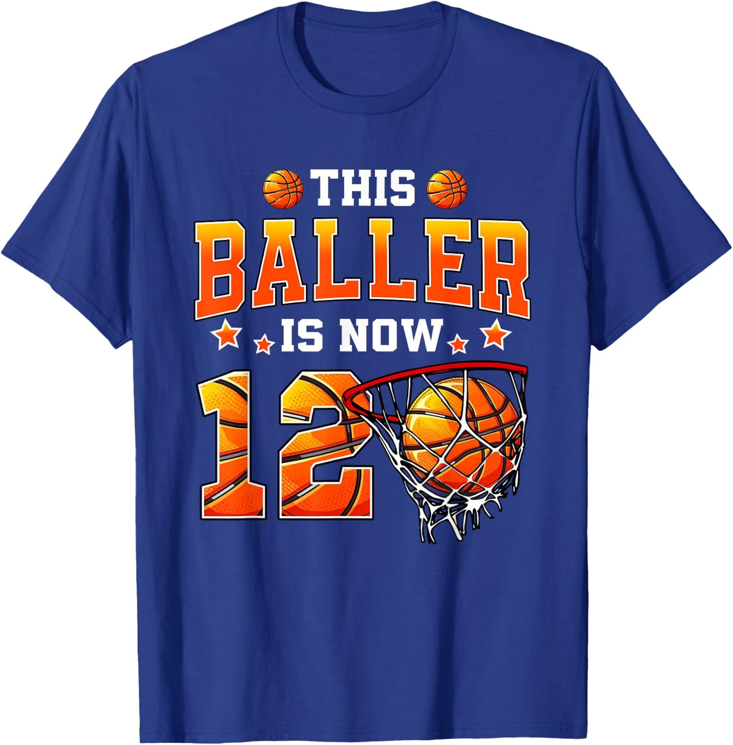 This Baller Is Now 12 Basketball Kids Boys 12th Birthday T-Shirt - T-Shirt | Royal