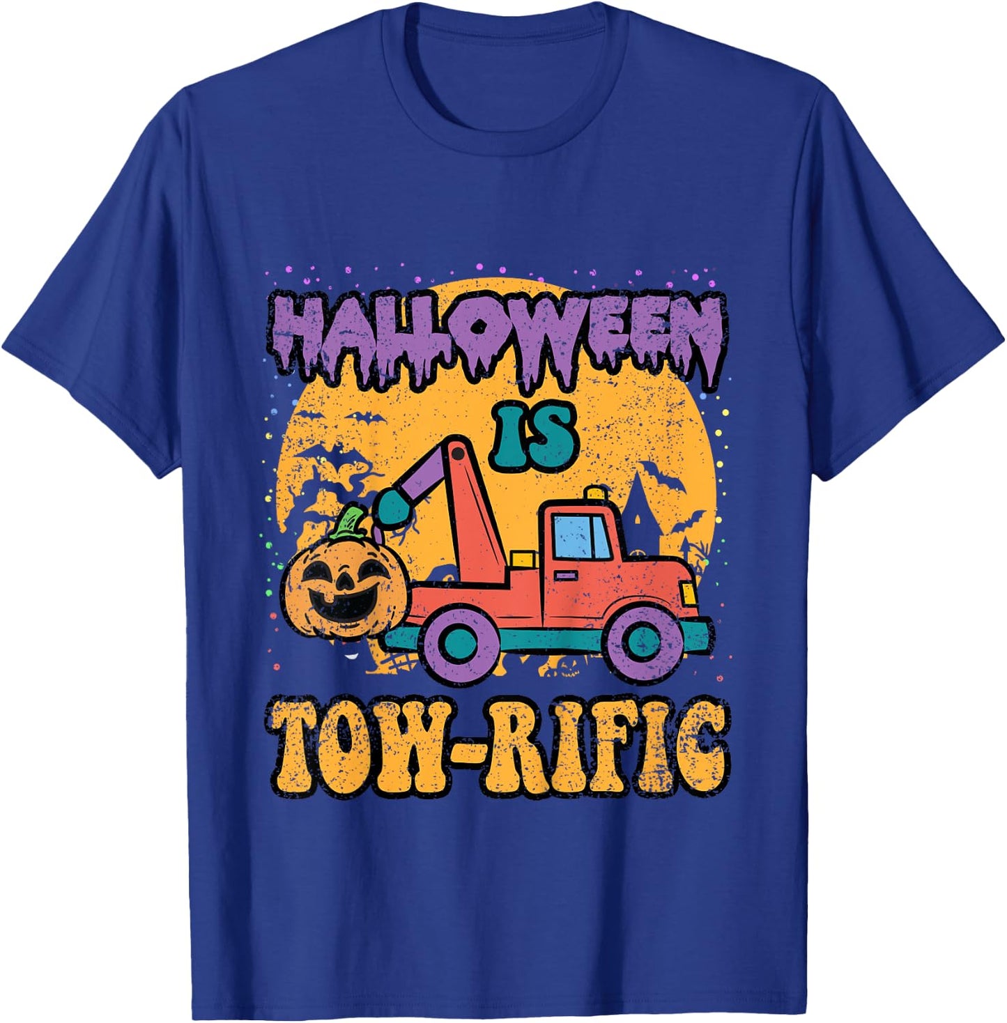 Kids Toddler Tow Truck Pumpkin Halloween Costume Towing Boys T-Shirt - T-Shirt | Royal