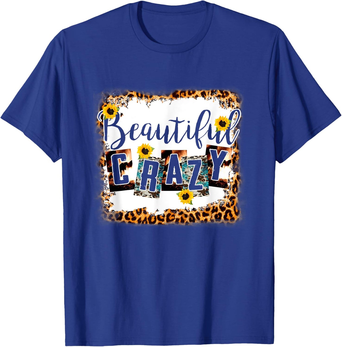 Crazy Women Beautiful Country Music Girl Western Leopard T-Shirt - T-Shirt | Royal