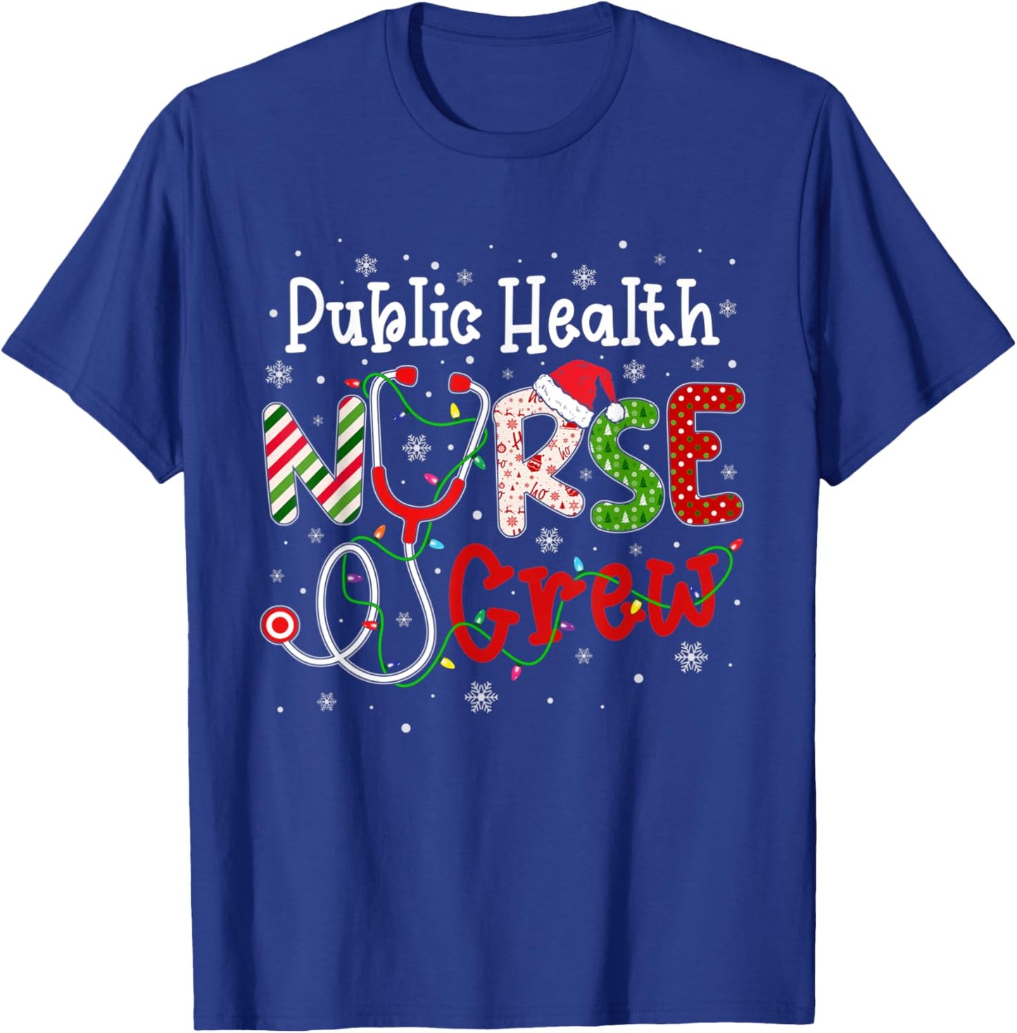 Public Health Christmas Nurse Crew Nursing Christmas Pattern T-Shirt - T-Shirt | Royal