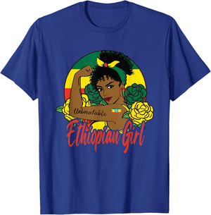 Ethiopian Girl Ethiopia Woman Habesha Flag T-Shirt - T-Shirt | Royal