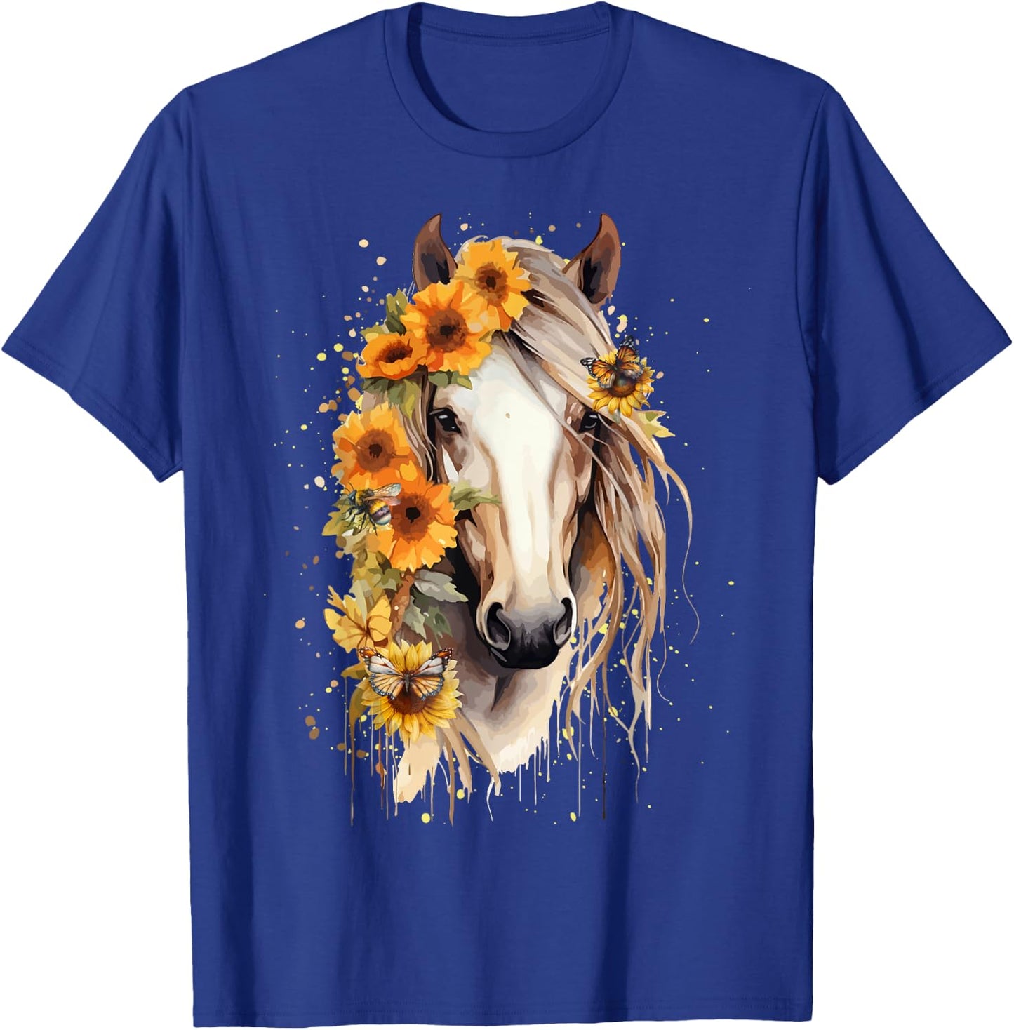 Just a girl who loves horses Co. Sunflower Horse Portrait CowGirl Equestrian Horseback Riding T-Shirt - T-Shirt | Royal