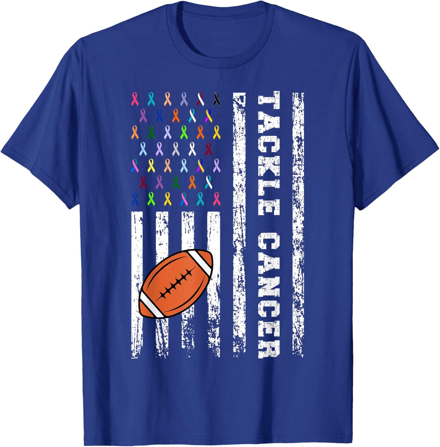Tackle Football Multicolor Ribbons All Cancer Awareness Kid T-Shirt - T-Shirt | Royal