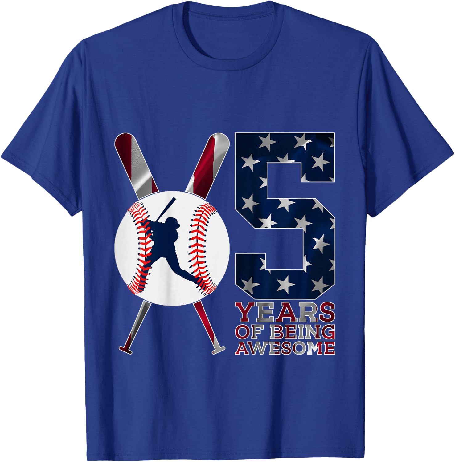 5 Years of Being Awesome Baseball 5th Birthday T-Shirt - T-Shirt | Royal