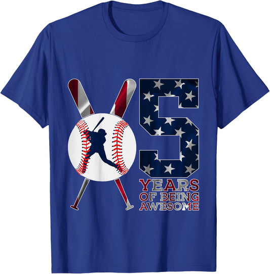 5 Years of Being Awesome Baseball 5th Birthday T-Shirt - T-Shirt | Royal