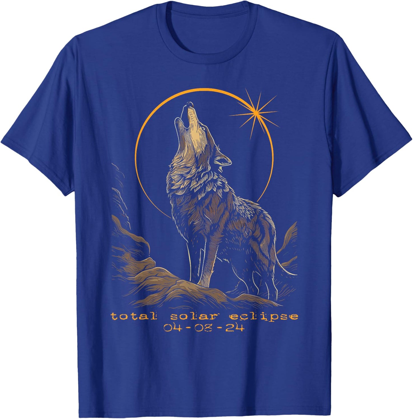 2024 Total Solar Eclipse April 8 Wolf T-Shirt - T-Shirt | Royal