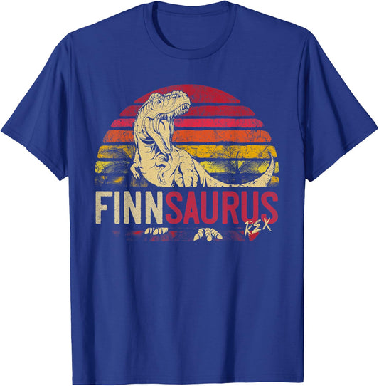 Finn Saurus Funny Personalized Dinosaur T Rex Name Boys Gift T-Shirt - T-Shirt | Royal