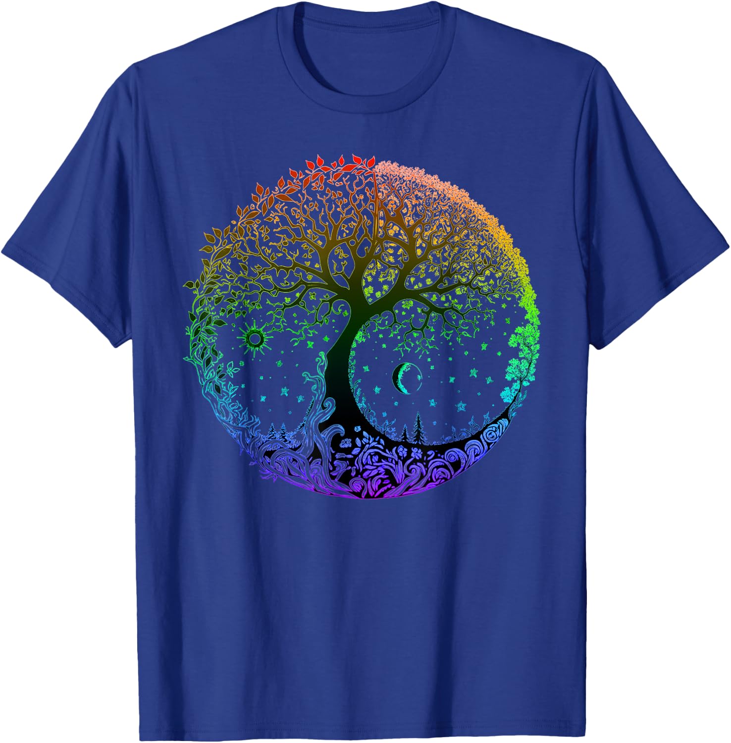 Tree of Life Sun Moon Seasons Mandala Chakras Yoga Graphic T-Shirt - T-Shirt | Royal