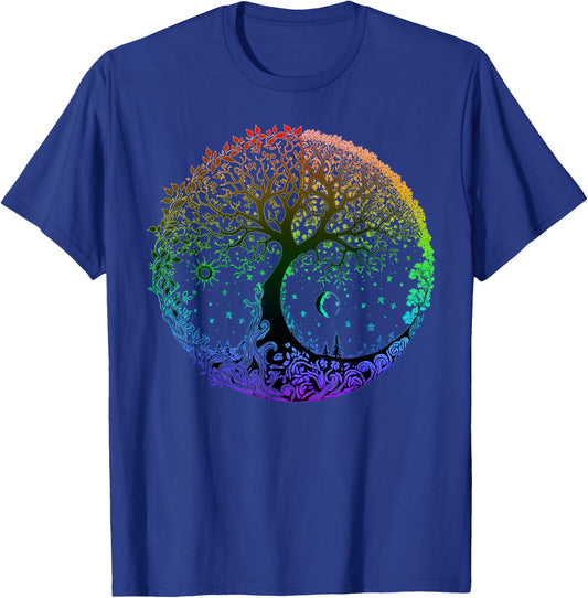 Tree of Life Sun Moon Seasons Mandala Chakras Yoga Graphic T-Shirt - T-Shirt | Royal