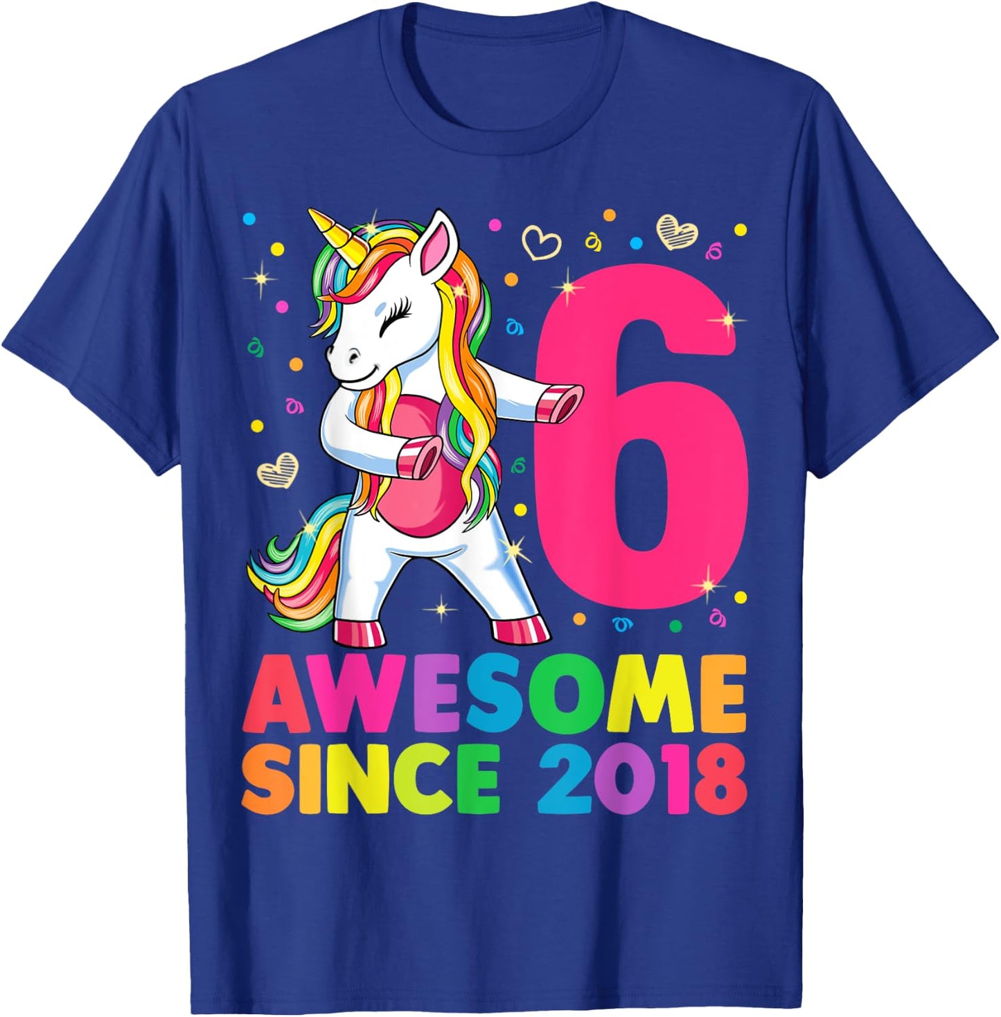 6 Years Old Unicorn Flossing 6th Birthday Girl Unicorn Party T-Shirt - T-Shirt | Royal