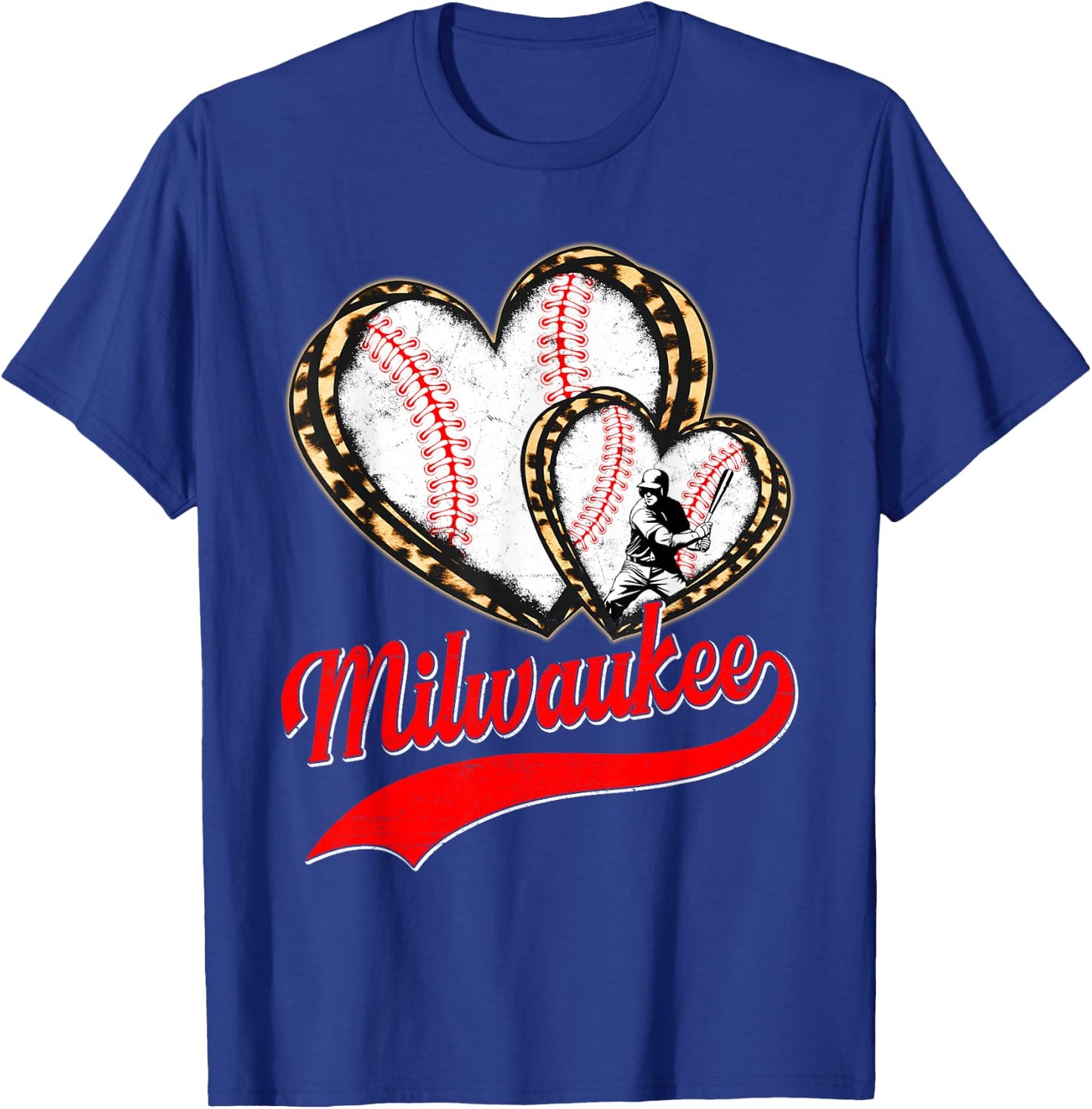 Vintage Milwaukee Baseball Leopard Heart Baseball Fans T-Shirt - T-Shirt | Royal