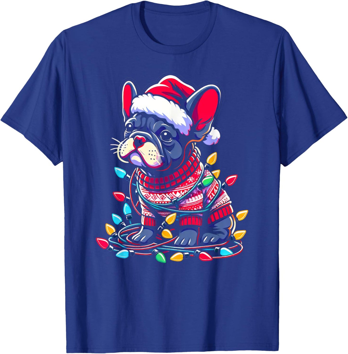 Funny Frenchie Tree Xmas Lights Pajama T-Shirt - T-Shirt | Royal