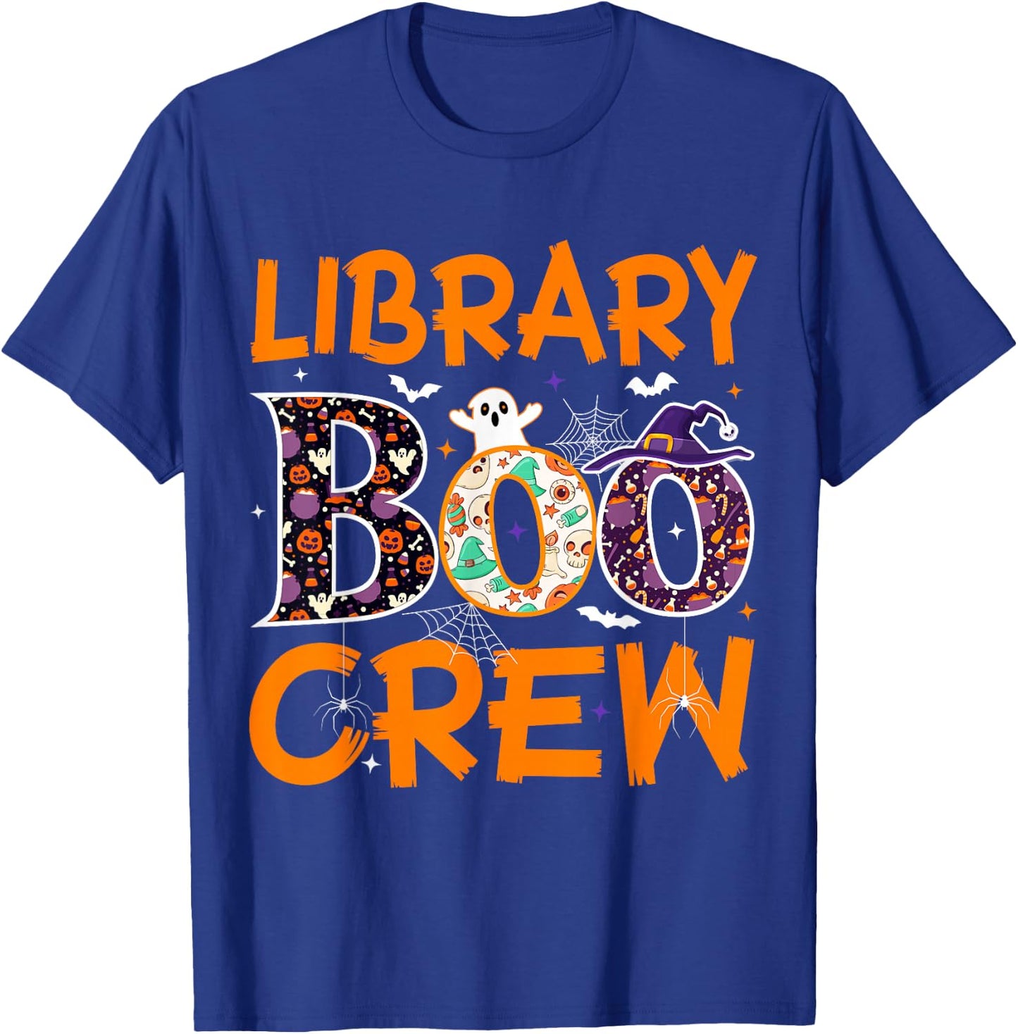 Library Boo Crew Book Lovers Funny Halloween Library Ghost T-Shirt - T-Shirt | Royal
