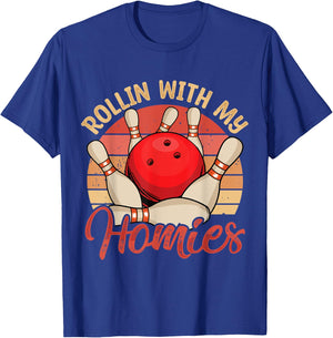 Rollin with My Homies Funny Bowling Bowlers Team Retro T-Shirt - T-Shirt | Royal