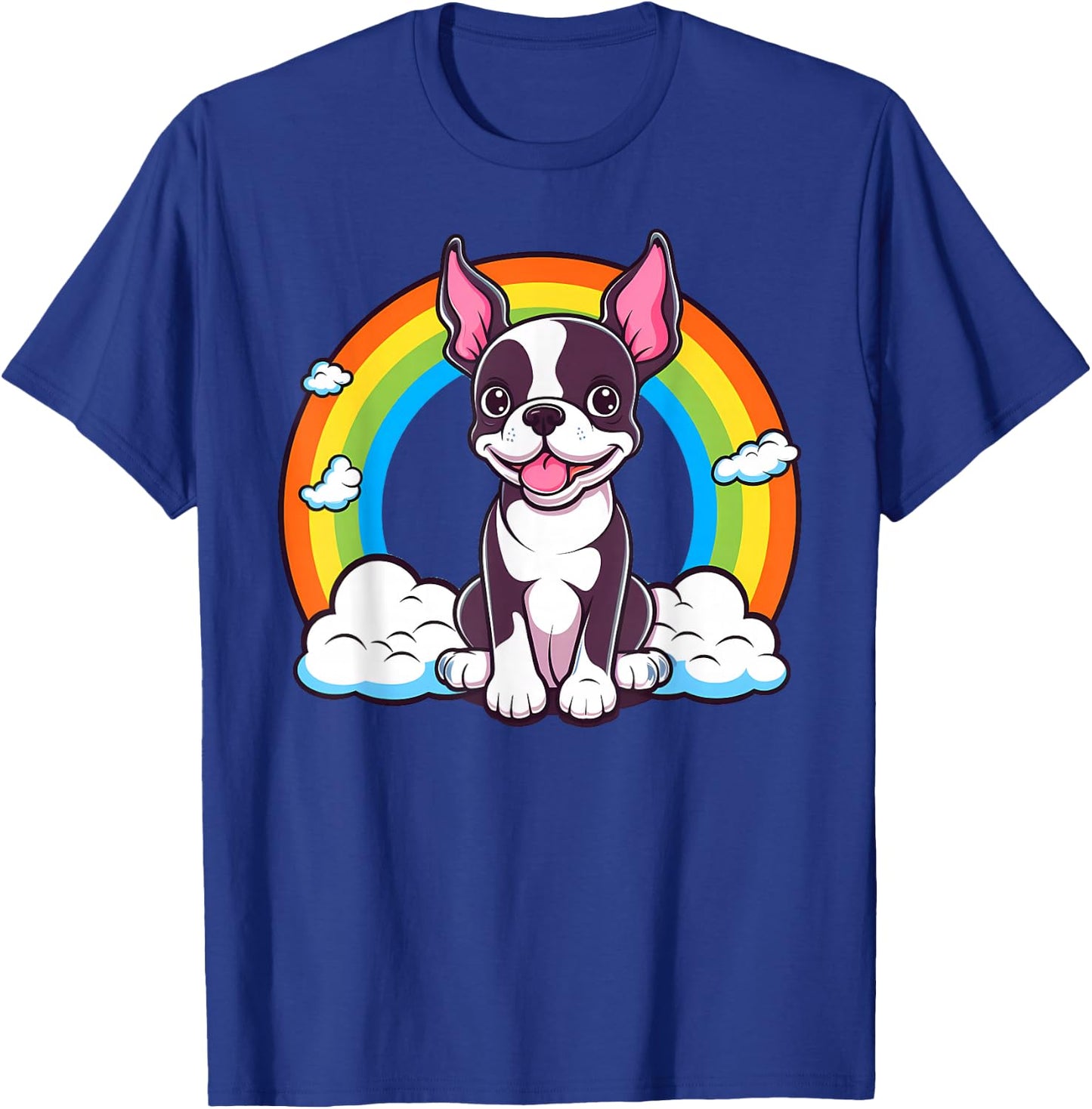 Cute Boston Terrier Rainbow Kawaii Puppy Dog T-Shirt - T-Shirt | Royal