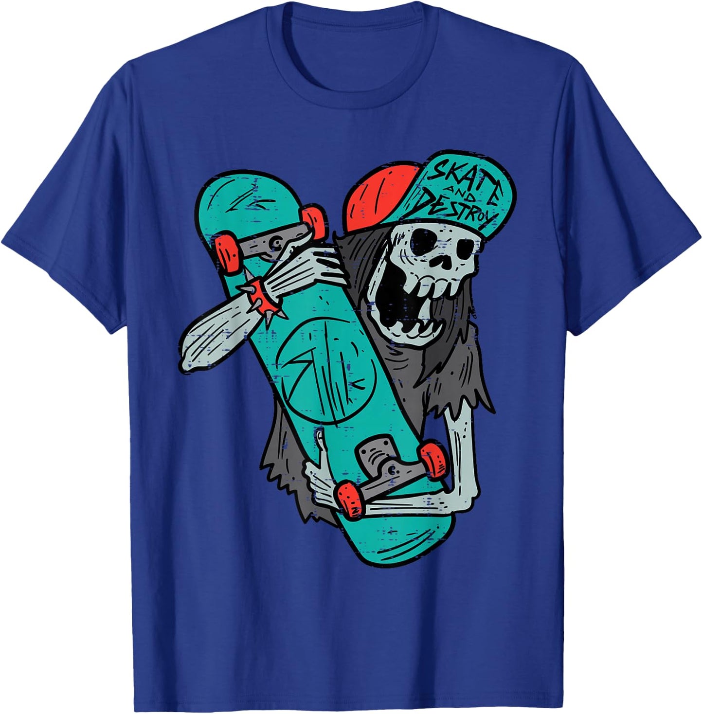Skater Skeleton Retro VIntage Skateboard Halloween Boys T-Shirt - T-Shirt | Royal