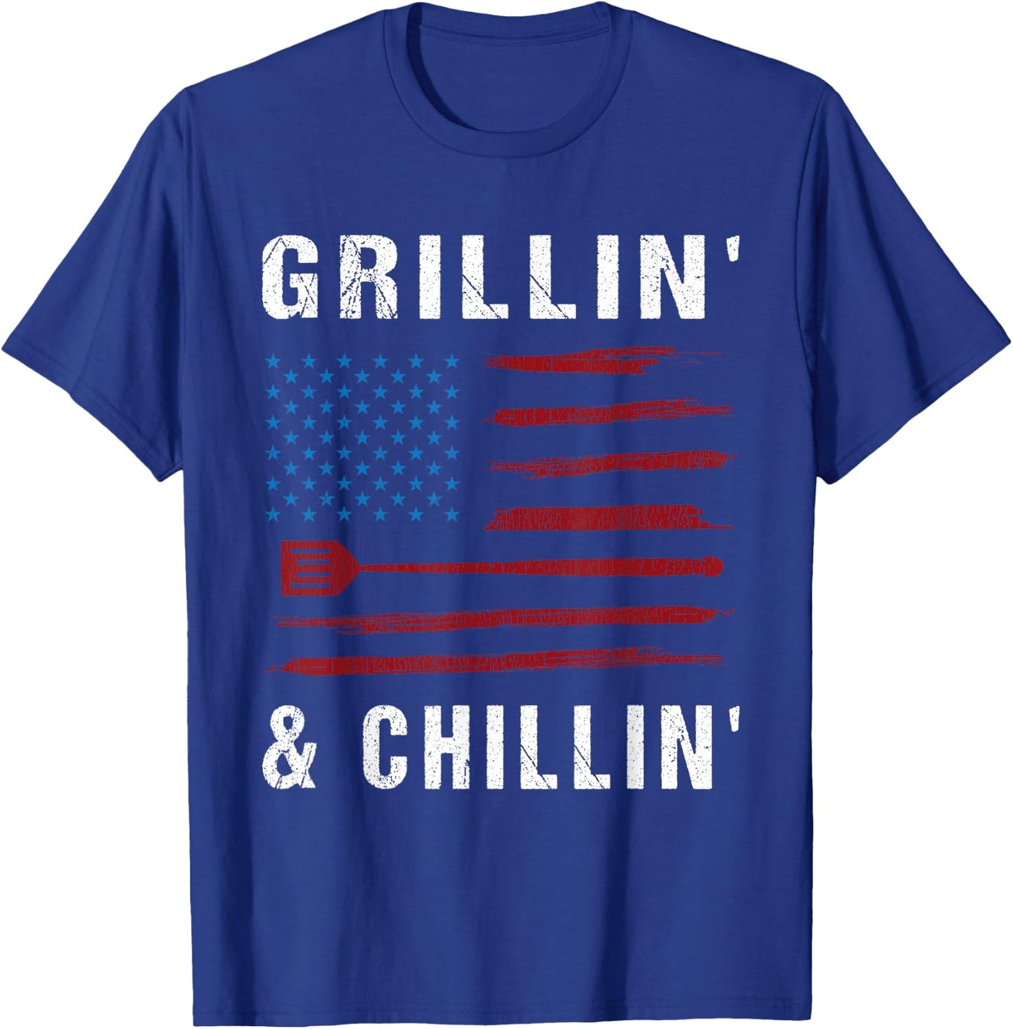 Grillin' & Chillin' American Flag - BBQ Grilling Barbecuing T-Shirt - T-Shirt | Royal