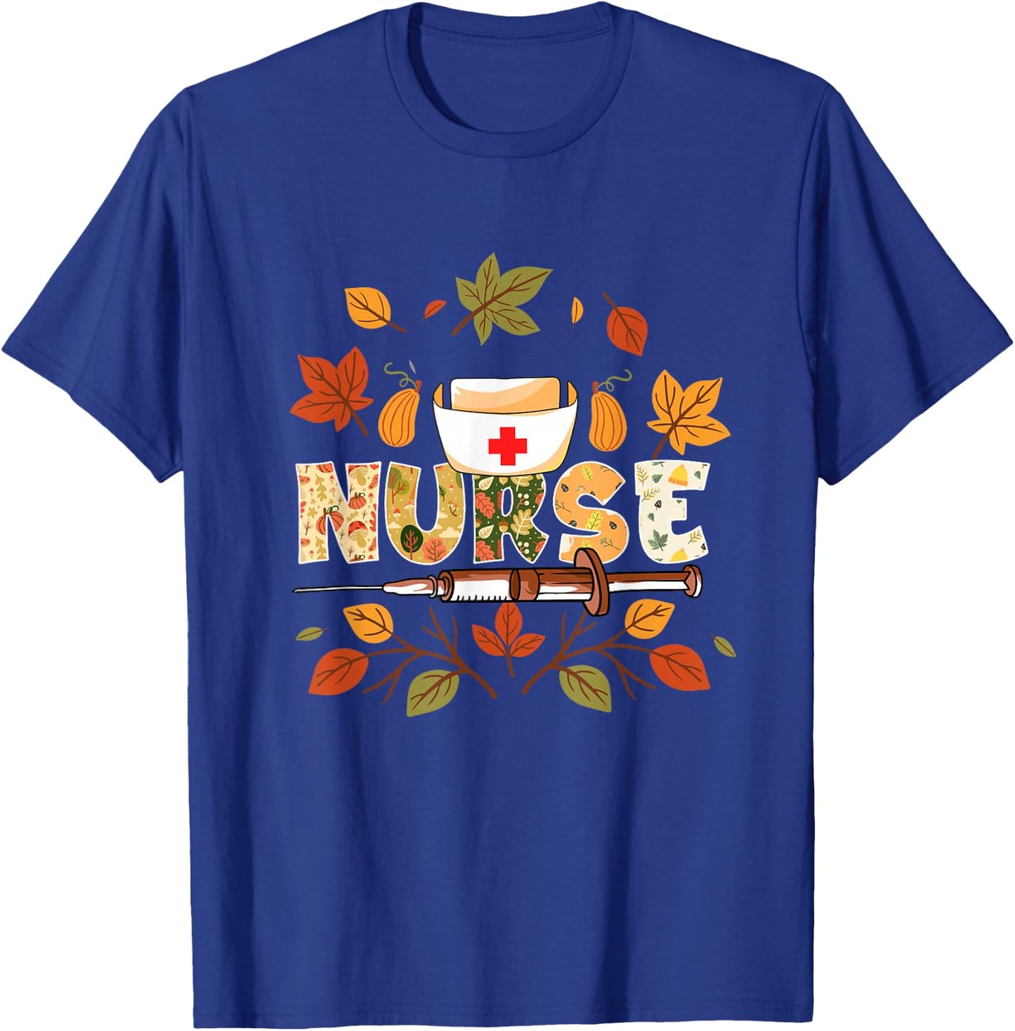 Autumn Fall Outfit Nurse Thankful Grateful Blessed T-Shirt - T-Shirt | Royal