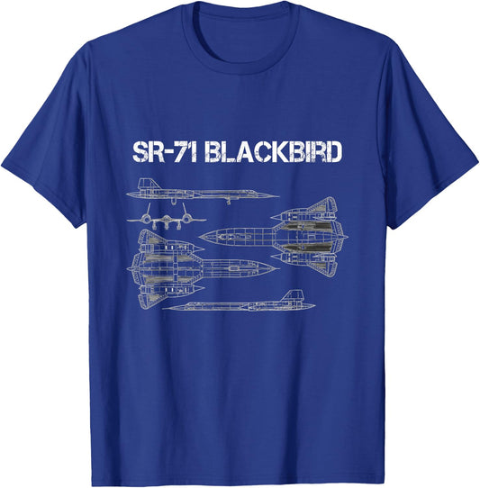 SR-71 Blackbird Blueprint Air Force Military Jet T-Shirt - T-Shirt | Royal