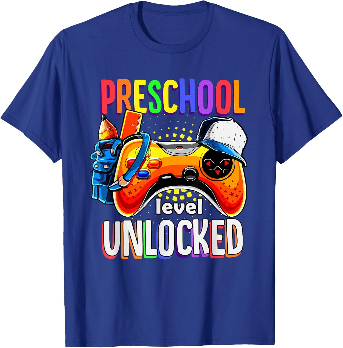 Gamer Back To School Gamepad Preschool Level Unlocked T-Shirt - T-Shirt | Royal
